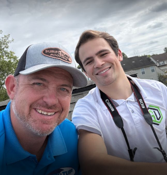 Jayson Miletta on-site with a roofing client